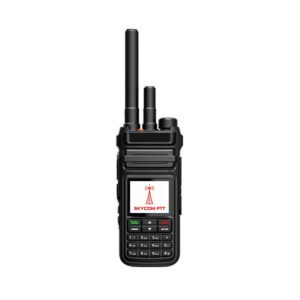 Two-way radio device featuring Skycom PTT branding, designed for effective communication in various environments.
