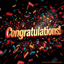 Colorful confetti bursts around the word "Congratulations!" conveying a festive and celebratory message, perfect for announcements and achievements.